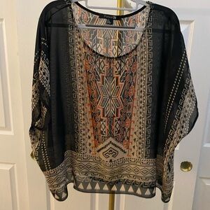 Forever 21 Black and Orange Patterned Blouse